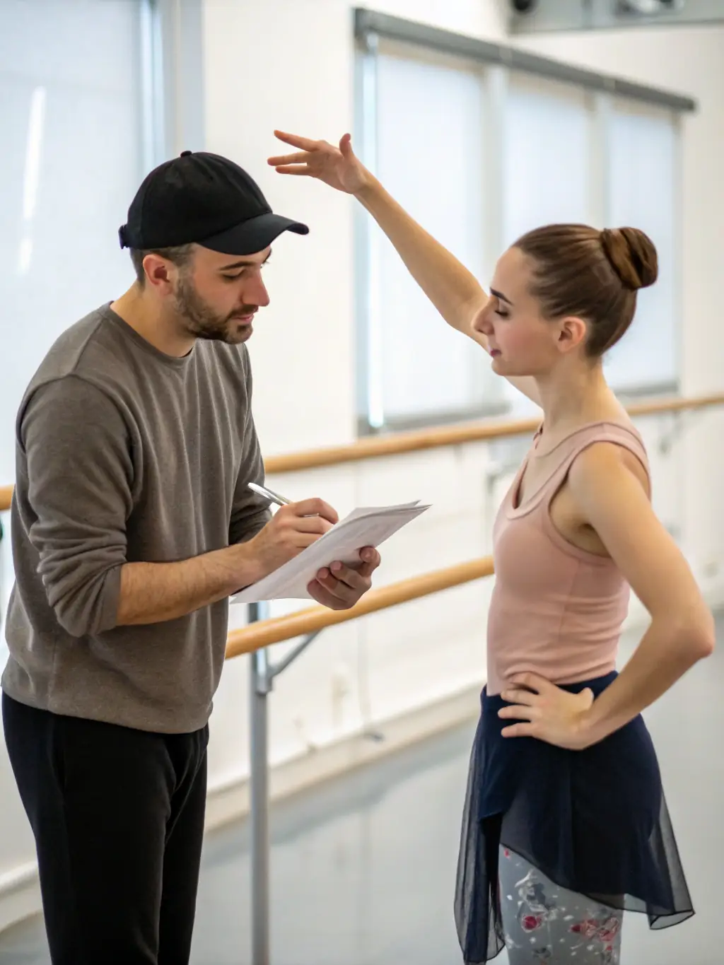 A photograph of a highly skilled dance instructor providing personalized guidance to a student during a sportive dance class, emphasizing the club's commitment to expert instruction.